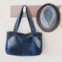 Wall Mural - Ladies things - modern stylish fashionable handmade denim bag for every day