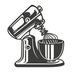 Black and white vector illustration of a mixer on white background.