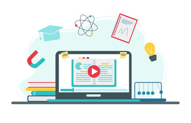 Online education concept. Physics school subject online education service or platform. Illustration in flat style	