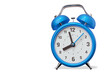 3d illustration of blue retro alarm clock with arrow isolated
