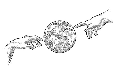 earth planet globe. vector black vintage engraving illustration