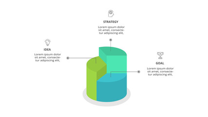 Diagram chart, cylinder graph presentation. Business timeline concept with 3 parts