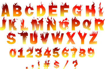 Vector of the fire alphabet A-z and symbols