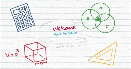 Canvas Print - Animation of welcome back to school text over school items icons