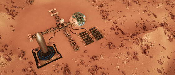 Wall Mural - an outpost on the red planet mars (3d rendering)