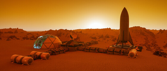 Wall Mural - an outpost on the red planet mars (3d rendering)