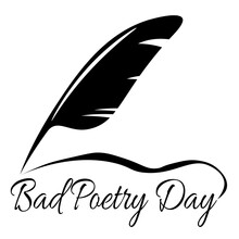 Bad Poetry Day, Vintage Inkwell Feather And Lettering For Postcard