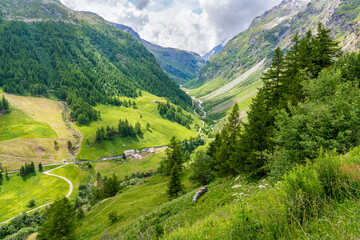 idyllic summer morning view in the beautiful valgrisenche, aosta valley, northern italy.