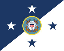 Top View Of Flag Of Commandant Of The United States Coast Guard, No Flagpole. Plane Design, Layout. Flag Background.