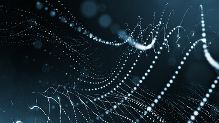 Wall Mural - 3d rendering background of microworld or sci-fi theme with glowing particles form curved lines, 3d s