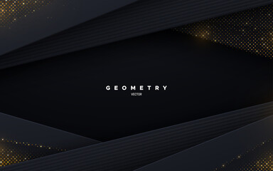 Wall Mural - abstract black background with golden shimmering glitters. vector illustration.