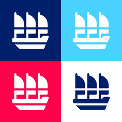 Boat blue and red four color minimal icon set