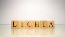 The Name Lichia Was Created From Wooden Letter Cubes. Seafood And Food.