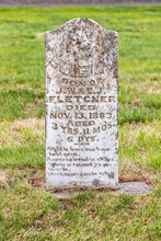 Historical Gravestone From 1883 For A Three Year Old Boy In An Old Cemetary In The Palouse Hills.