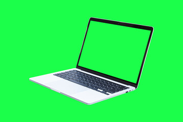 Wall Mural - Laptop computer with blank green screen isolated on green background. Object with clipping path.