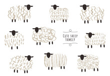 手描きの可愛い羊の家族