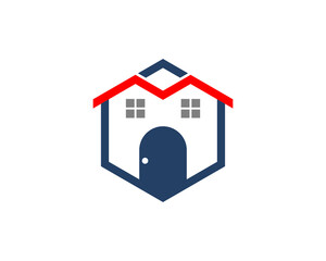 Poster - House real estate with hexagon shape logo