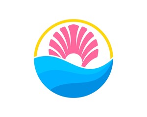 Sticker - Circle shape with abstract beach wave and clams inside