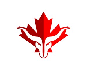 Sticker - Red maple leaf with strong bull head inside