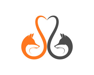 Poster - Two fox head forming love shape logo