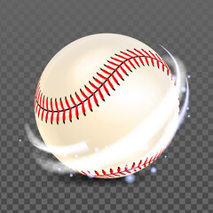 Poster - Baseball Ball For Playing Competitive Game Vector. Sport Team Player Accessory For Play Baseball Championship Sportive Competition On Field. Softball Leather Sphere Realistic 3d Illustration