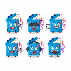 Poster - Open magic gift Box cartoon character are playing games with various cute emoticons