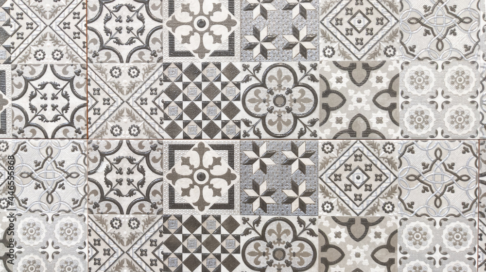 abstract grey brown tile Floral Mosaic portuguese Pattern azulejo ...