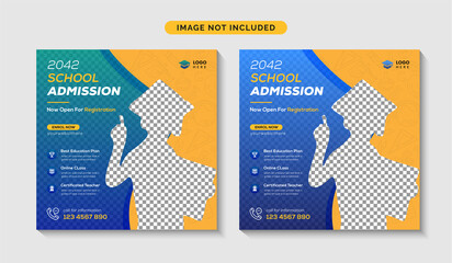 School admission social media post & back to school web banner template or square flyer poster design
