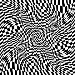 Poster - Curly with wavy curved flag. 3D race flag seamless wallpaper. Repeated checkered twisted ornament.