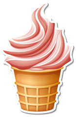 Poster - Strawberry ice-creame in the waffle cone sticker