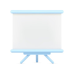 Empty stand on tripod 3d icon. White board for presentation and projector