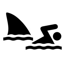 Shark Attack Vector Icon Eps 10. Fish Fin And Swimmer Symbol. Simple Isolated Illustration.