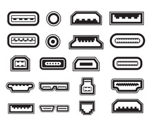 various types of usb ports symbol set vector illustration