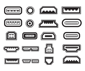 Wall Mural - various types of usb ports symbol set vector illustration