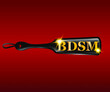 BDSM spanking with gold lettering on a red background, vector illustration