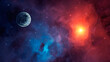 © Space Creator - Space background. Planet in colorful nebula with stars. Elements furnished by NASA. 3D rendering