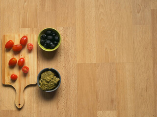 Wall Mural - Tomatoes and ingredients medium overhead shot