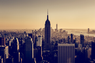 Fototapete - New York City Manhattan downtown skyline at sunset.