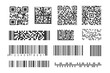Barcodes and QR codes. Identification codes for tracking goods, scan data. Vector illustration isolated on white background