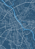 Detailed map poster of Warsaw city, linear print map. Cityscape urban panorama.