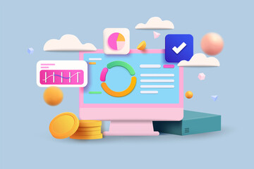 Wall Mural - cryptocurrency, market analytics and trading concept. 3d vector illustration