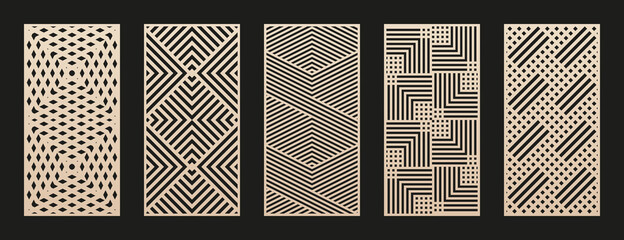 laser cut patterns collection. vector set with abstract geometric ornament, lines, stripes, grid, la