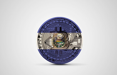 Wall Mural - El Salvador flag on a bitcoin cryptocurrency coin. 3D Rendering