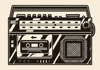 Wall Mural - Retro cassette recorder with radio receiver