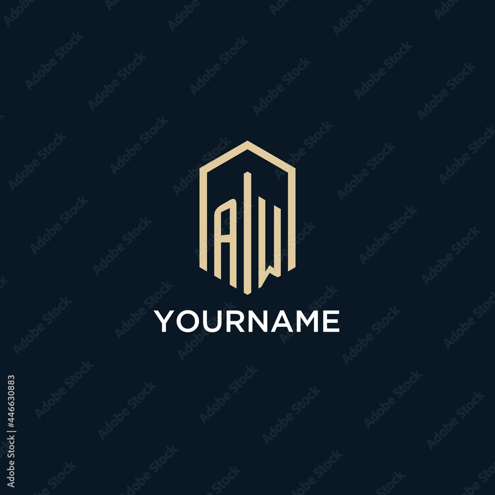 AW initial monogram logo with hexagonal shape style, real estate logo ...