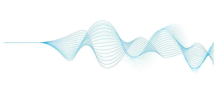 Fototapete - background with abstract vector blue colored sound wave lines