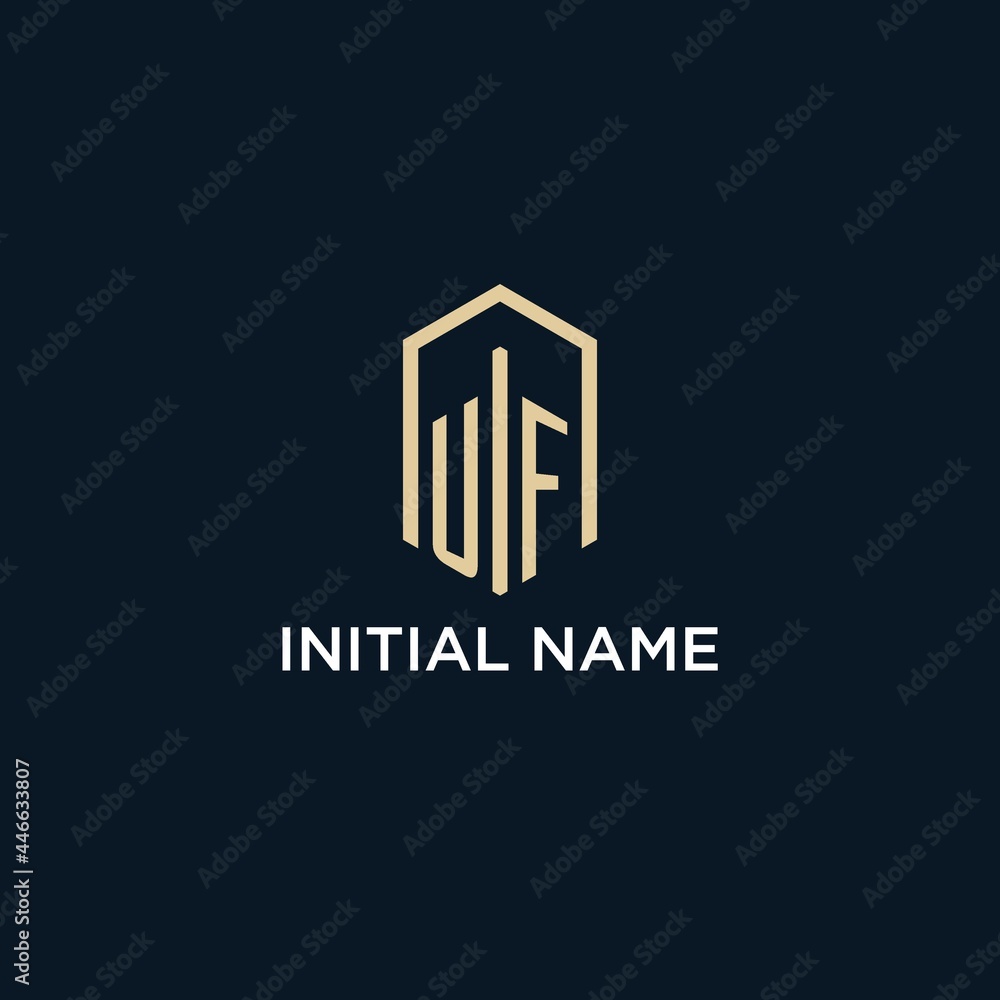 UF initial monogram logo with hexagonal shape style, real estate logo ...