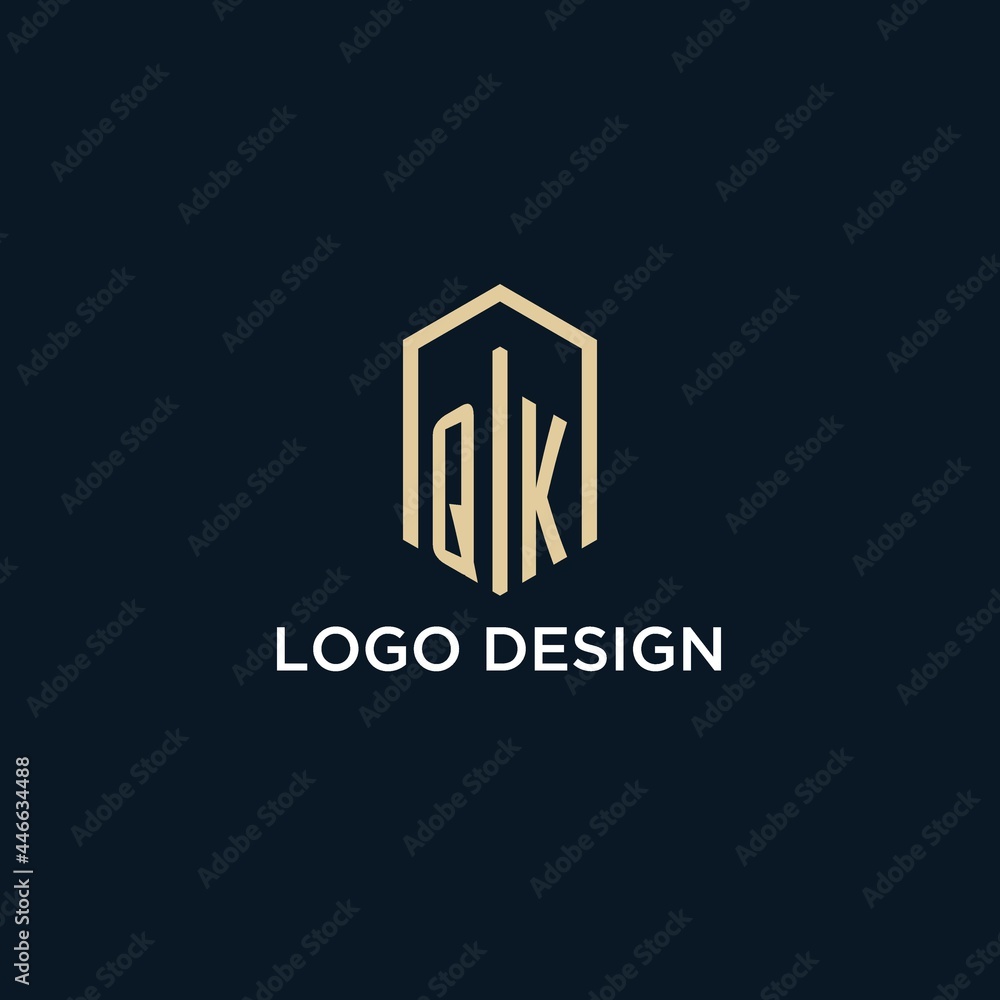 QK initial monogram logo with hexagonal shape style, real estate logo ...