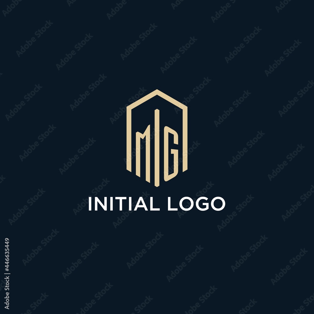 MG initial monogram logo with hexagonal shape style, real estate logo ...