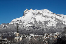 Saint Gervais Mont-Blanc Village In Winter, A Famous Ski Resort, Saint-Gervais, Haute Savoie, French Alps, France